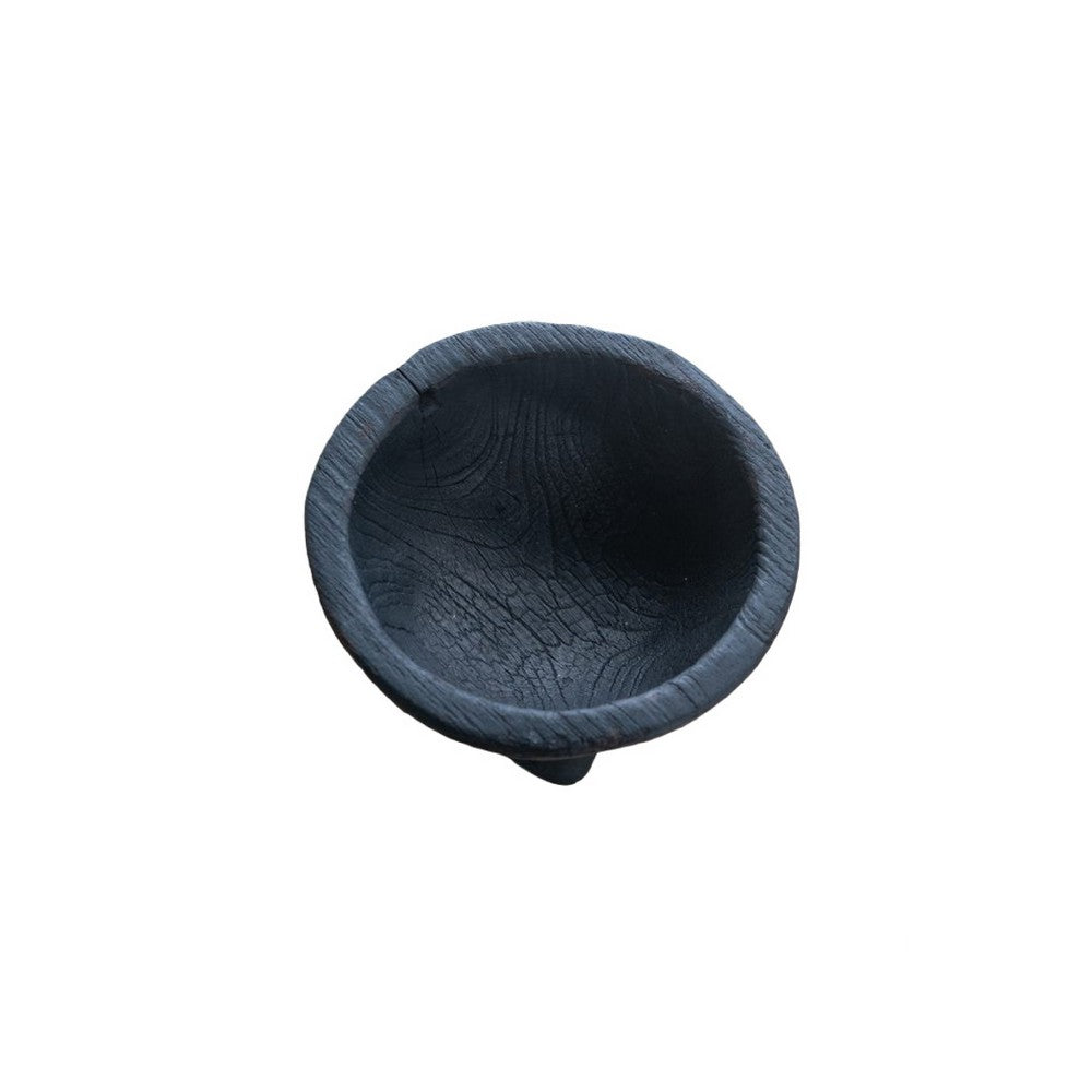 Decorative Footed Bowls Set of 2 | Raised Edges | Black Teak Wood | 6"