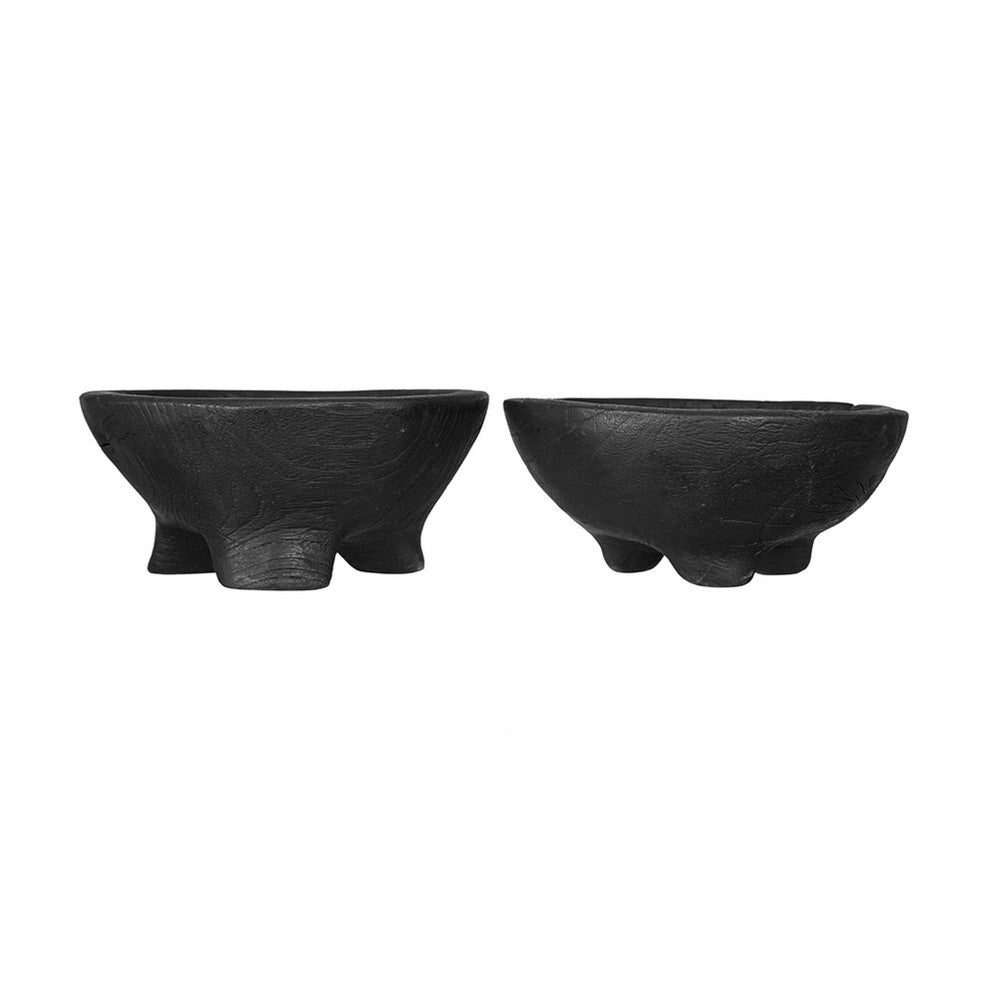 Decorative Footed Bowls Set of 2 | Raised Edges | Black Teak Wood | 6"