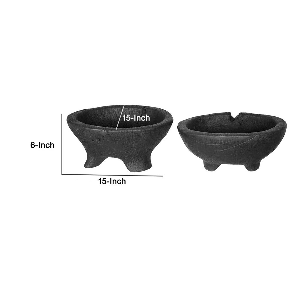 Decorative Footed Bowls Set of 2 | Raised Edges | Black Teak Wood | 6"