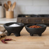 Decorative Footed Bowls Set of 2 | Raised Edges | Black Teak Wood | 6"