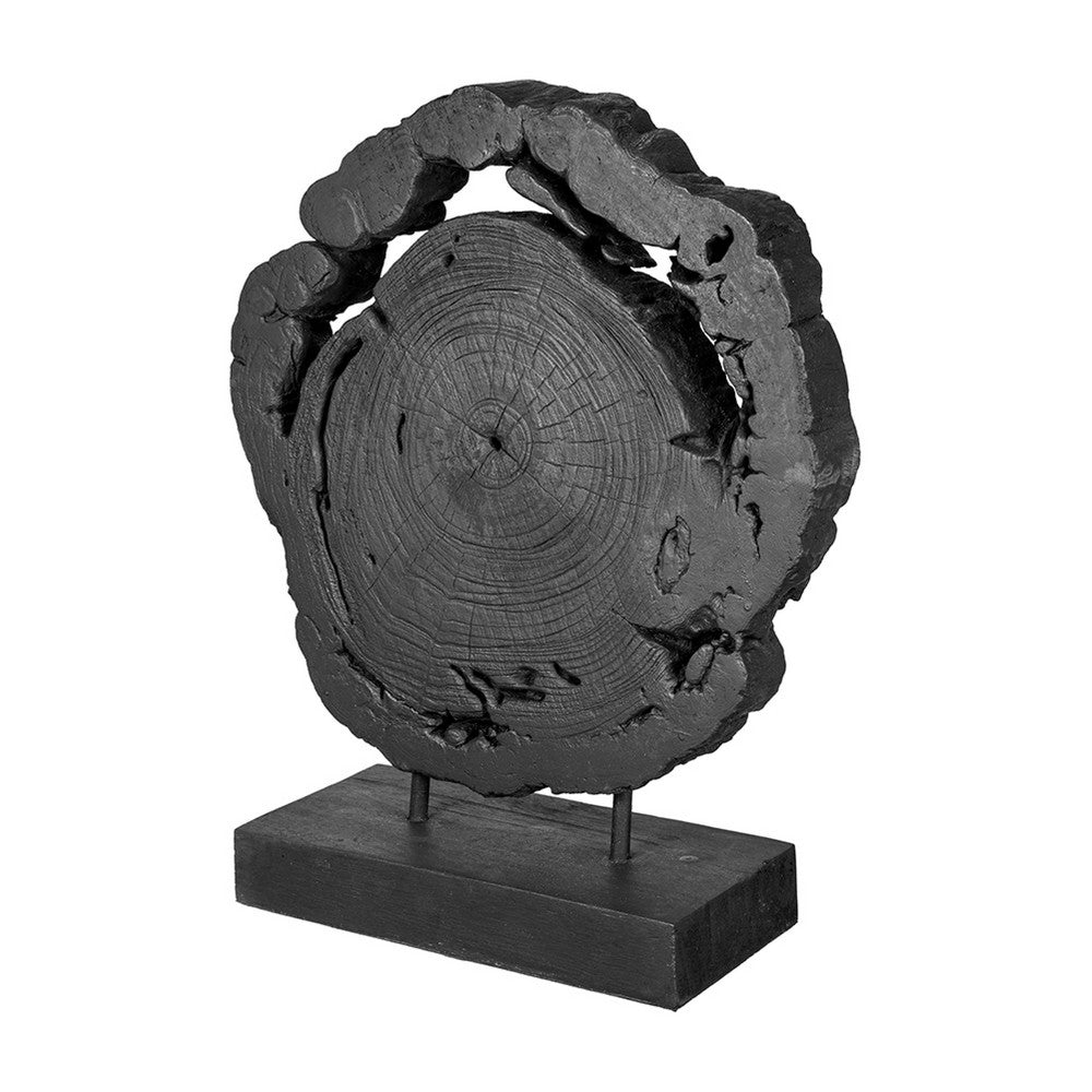 Decorative Teak Wood Tree Trunk Sculpture on a Stand | 20" | Black