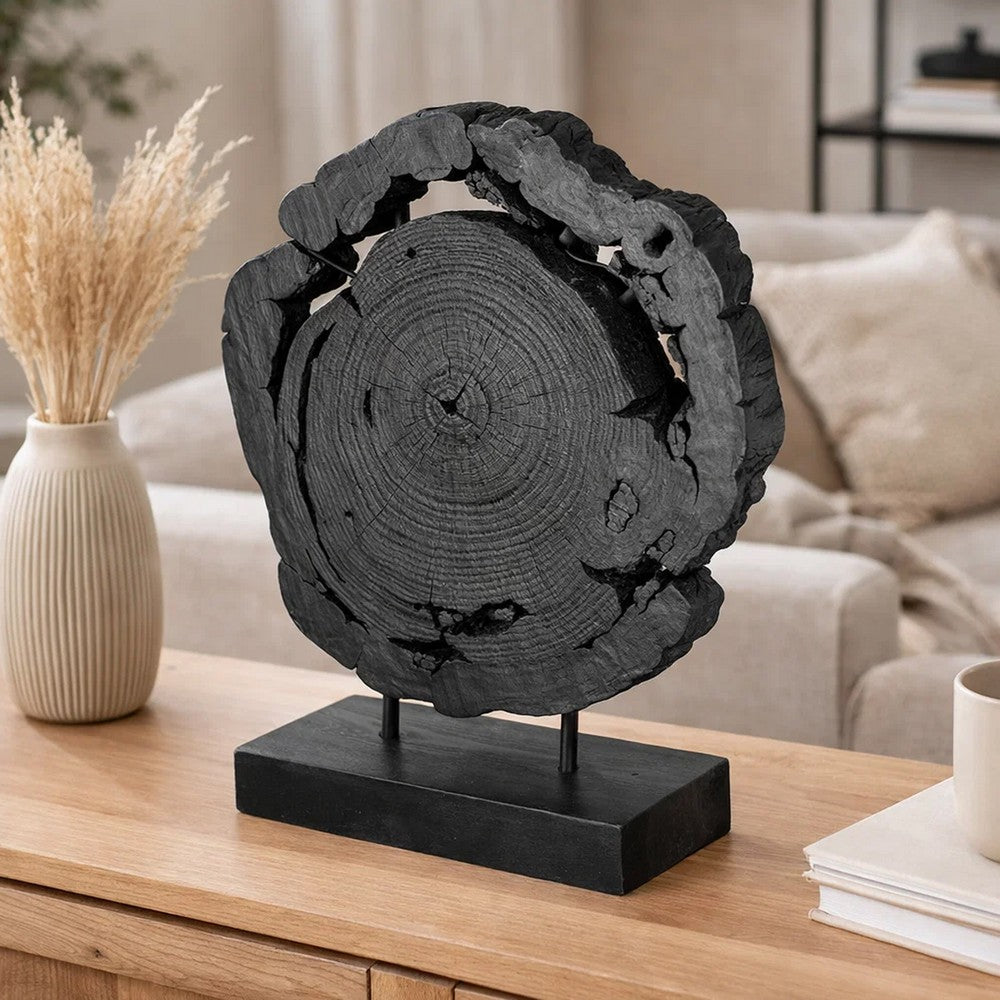 Decorative Teak Wood Tree Trunk Sculpture on a Stand | 20" | Black