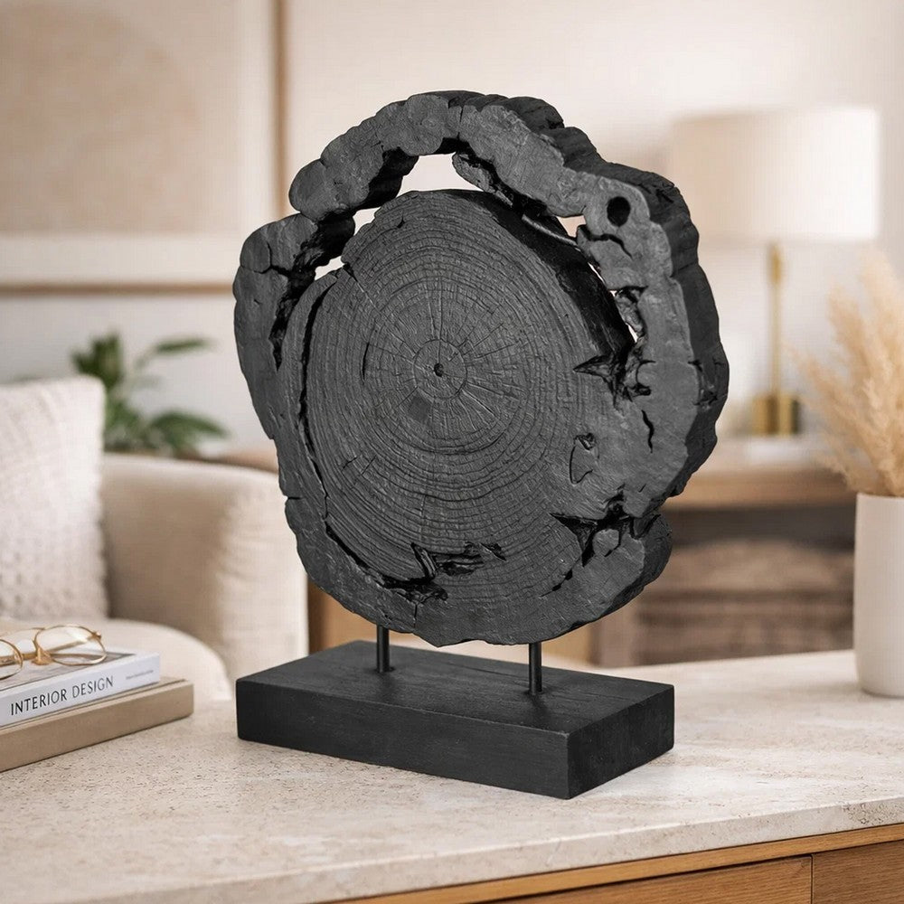 Decorative Teak Wood Tree Trunk Sculpture on a Stand | 20" | Black