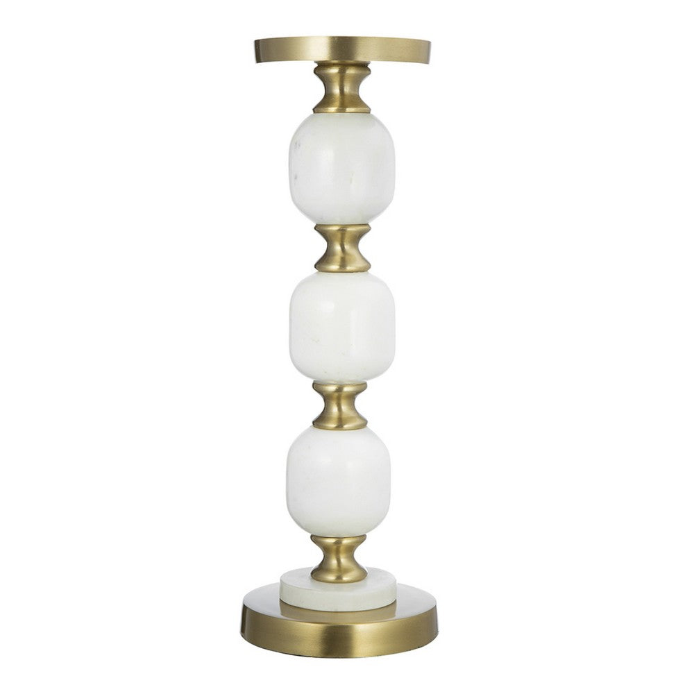 Kea Candle Holder |3 White Marble Ball Spheres w Gold Accent |15"