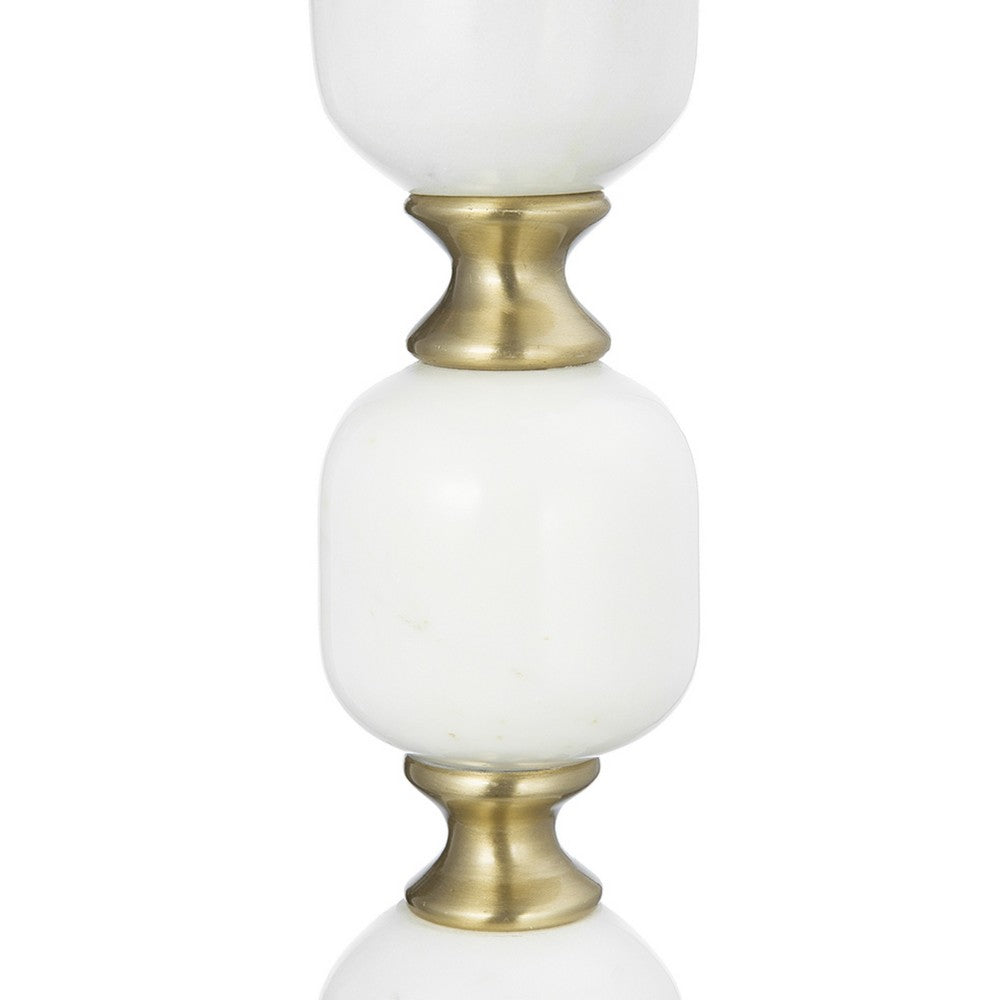 Kea Candle Holder |3 White Marble Ball Spheres w Gold Accent |15"