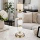 Kea Candle Holder |3 White Marble Ball Spheres w Gold Accent |15"