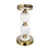 Kea Candle Holder | 2 White Marble Ball Spheres | 11" | Gold Accent