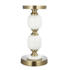 Kea Candle Holder | 2 White Marble Ball Spheres | 11" | Gold Accent