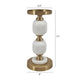 Kea Candle Holder | 2 White Marble Ball Spheres | 11" | Gold Accent