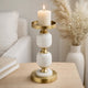 Kea Candle Holder | 2 White Marble Ball Spheres | 11" | Gold Accent