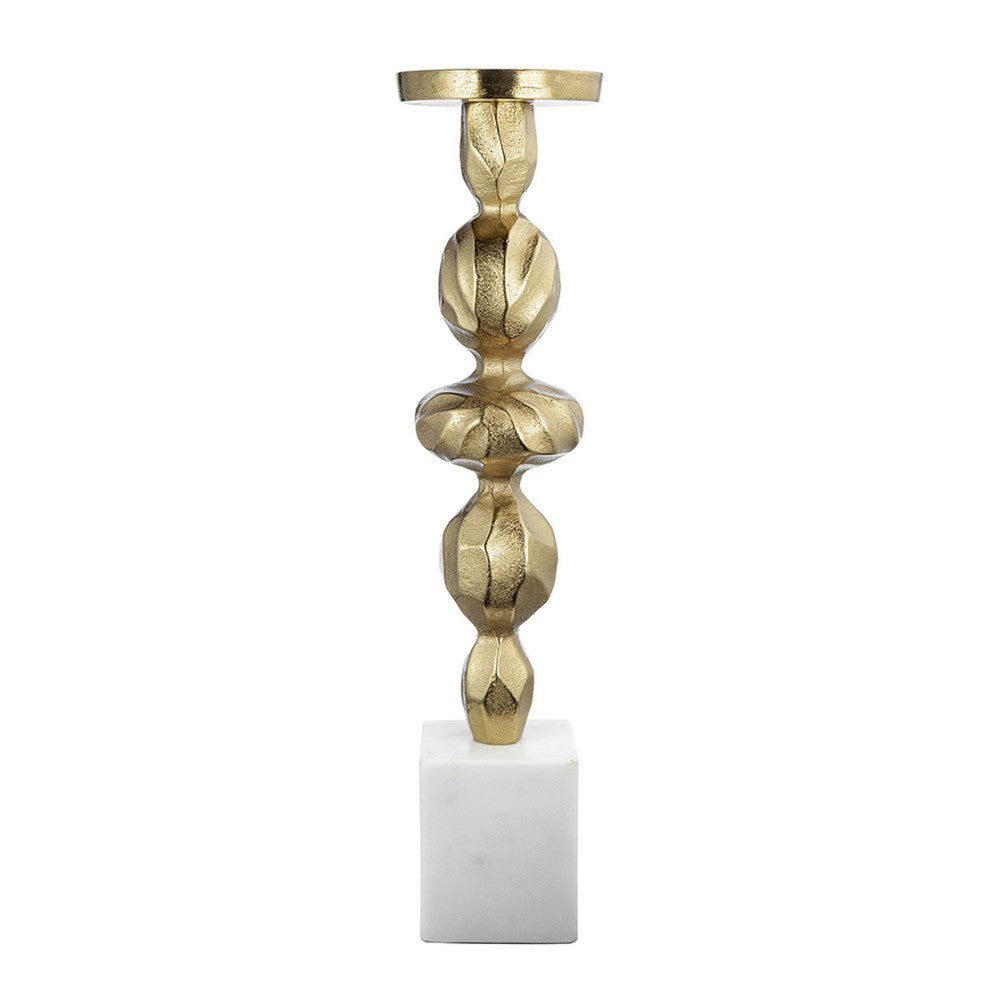 Doz Candle Holder | White Marble Base | 19" Gold Balls Sphere Stem