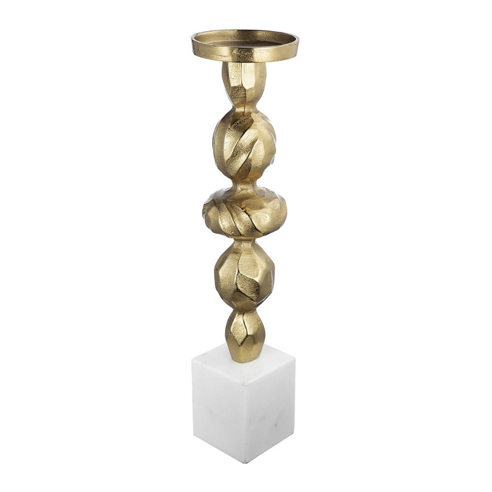 Doz Candle Holder | White Marble Base | 19" Gold Balls Sphere Stem
