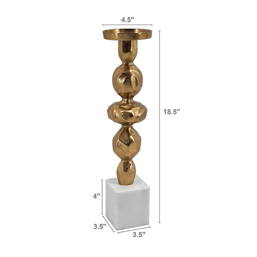 Doz Candle Holder | White Marble Base | 19" Gold Balls Sphere Stem