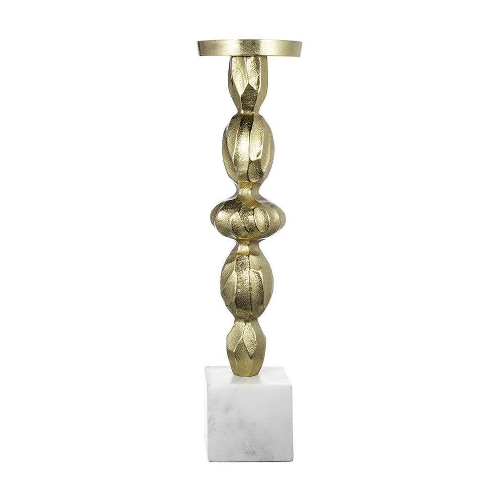 Doz Candle Holder | White Marble Base | 17" Gold Sphere Balls Stem