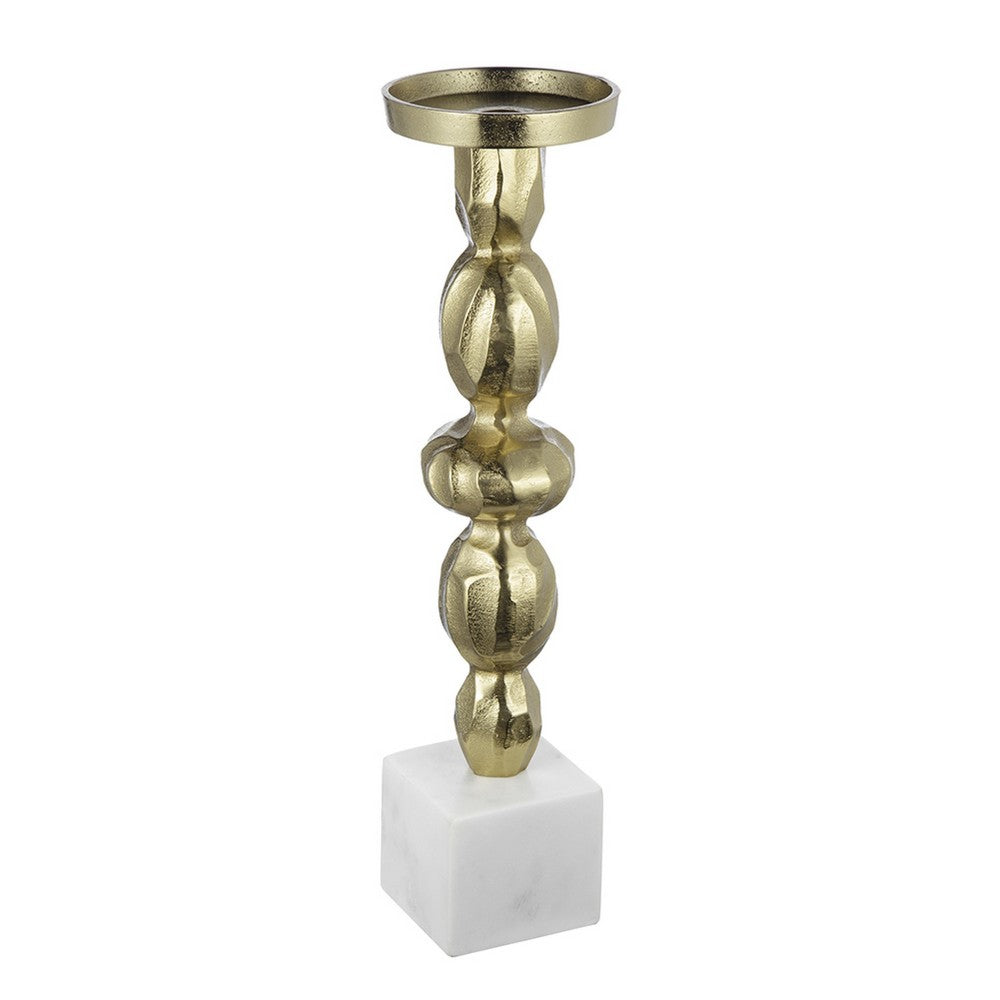 Doz Candle Holder | White Marble Base | 17" Gold Sphere Balls Stem