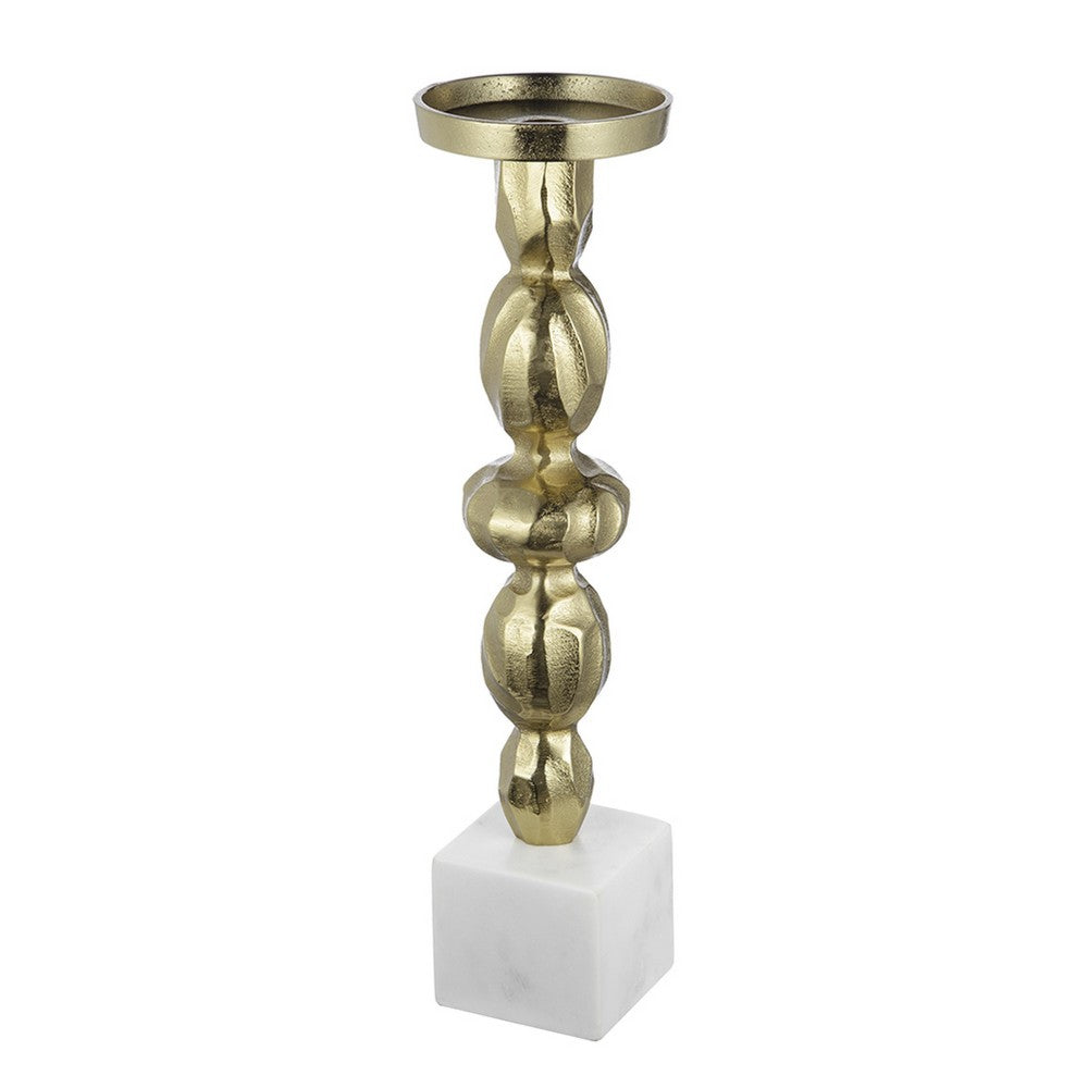 Doz Candle Holder | White Marble Base | 17" Gold Sphere Balls Stem