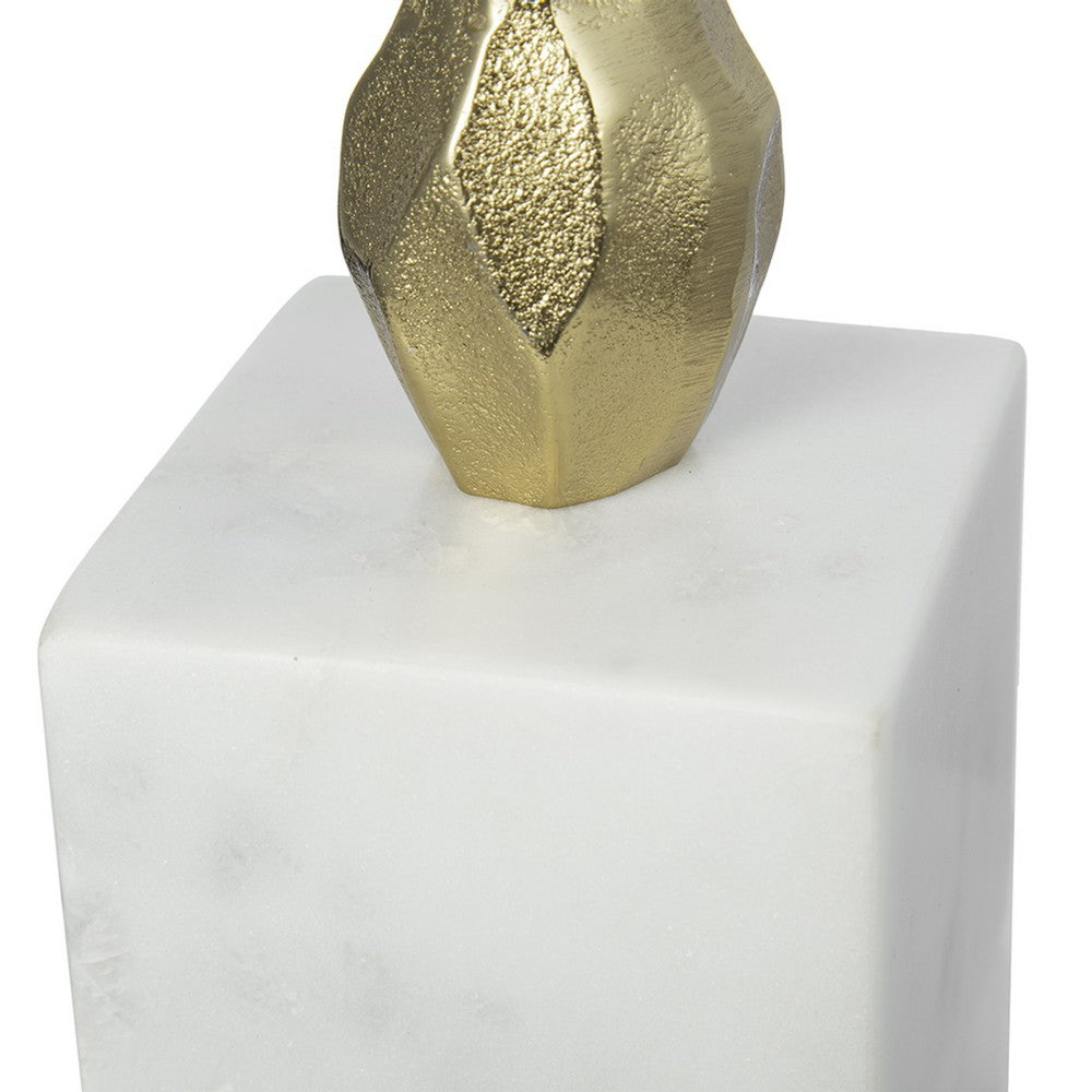 Doz Candle Holder | White Marble Base | 17" Gold Sphere Balls Stem