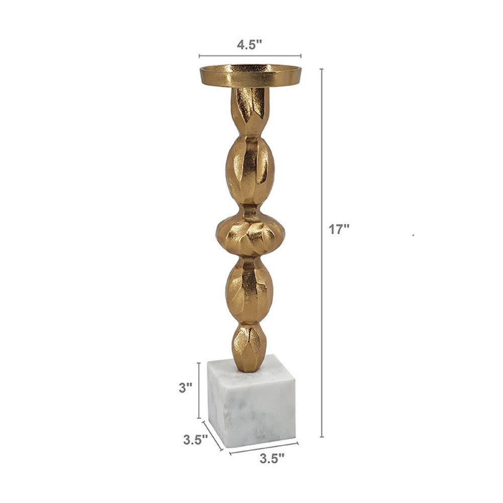 Doz Candle Holder | White Marble Base | 17" Gold Sphere Balls Stem