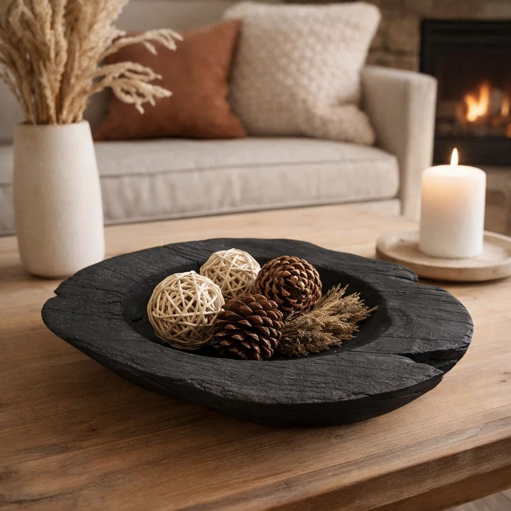 Sina Decorative Live Edge Accent Bowl | 16" Black Teak Wood