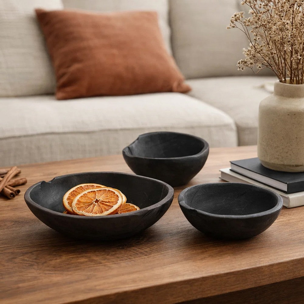 Sina Nesting Decorative Bowls Set of 3 | Rustic Black Teak Wood