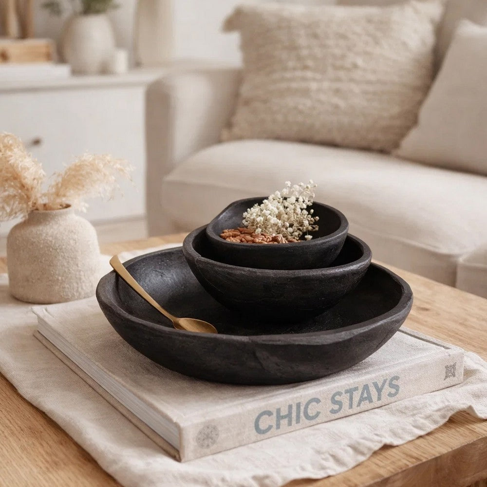 Sina Nesting Decorative Bowls Set of 3 | Rustic Black Teak Wood