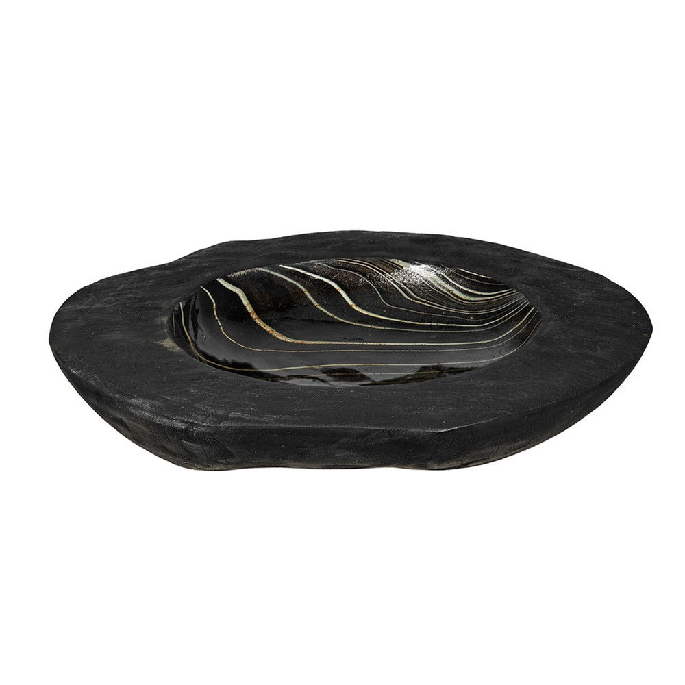 Decorative Organic Accent Bowl | Live Edge | 12" Black Teak Wood
