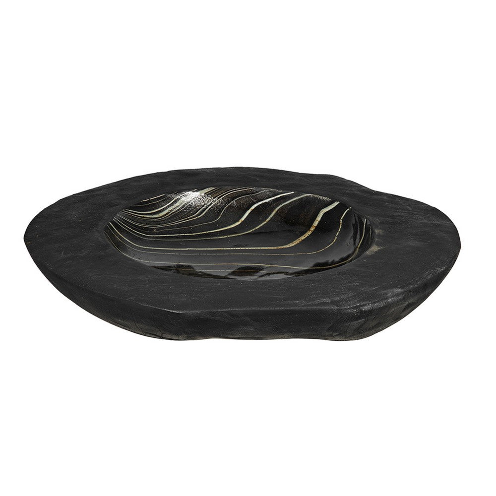 Decorative Organic Accent Bowl | Live Edge | 12" Black Teak Wood