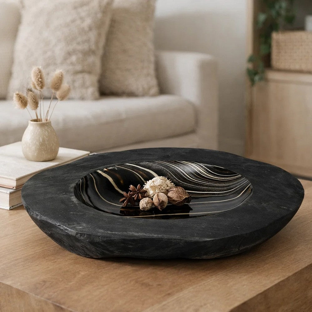 Decorative Organic Accent Bowl | Live Edge | 12" Black Teak Wood