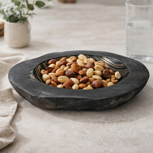 Decorative Organic Accent Bowl | Live Edge | 12" Black Teak Wood