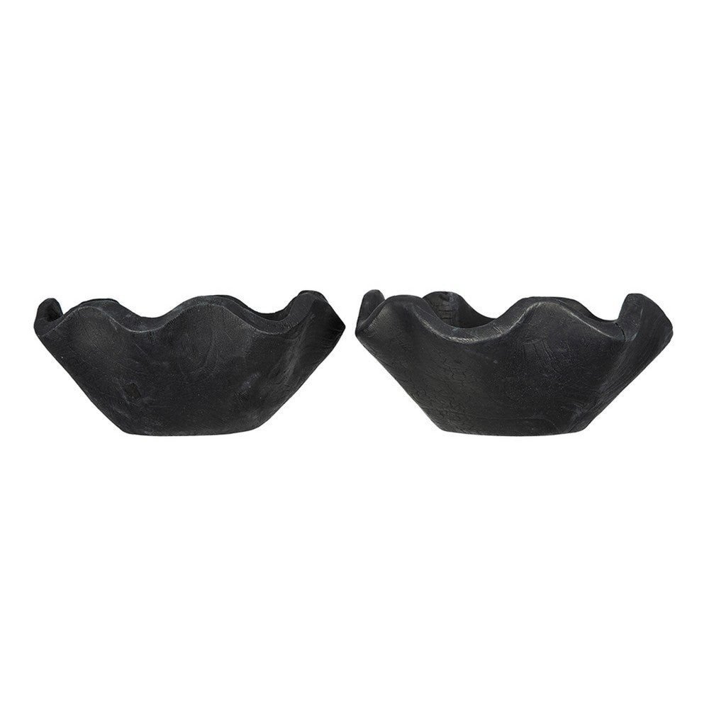Decorative Bowls Set of 2 | Organic Ruffled Edges | Onyx Black Teak Wood