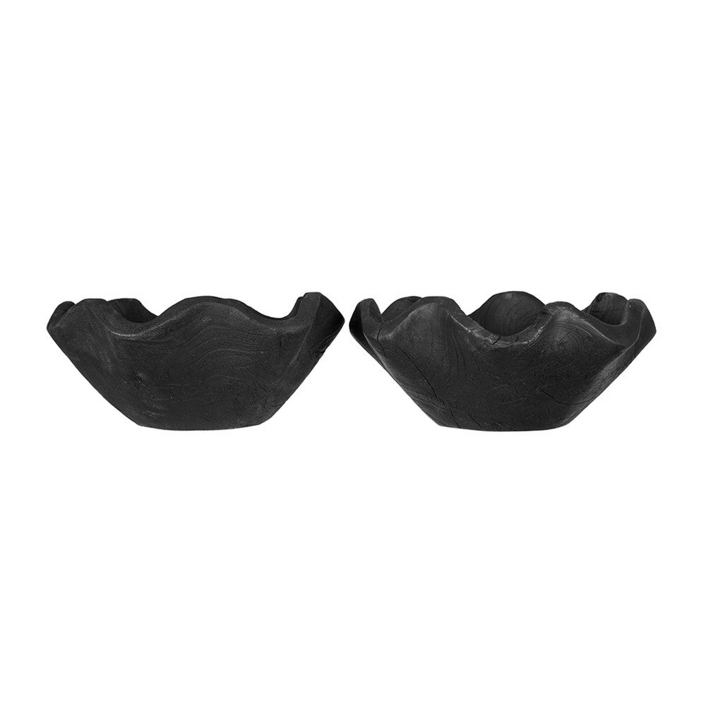 Decorative Bowls Set of 2 | Organic Ruffled Edges | Onyx Black Teak Wood