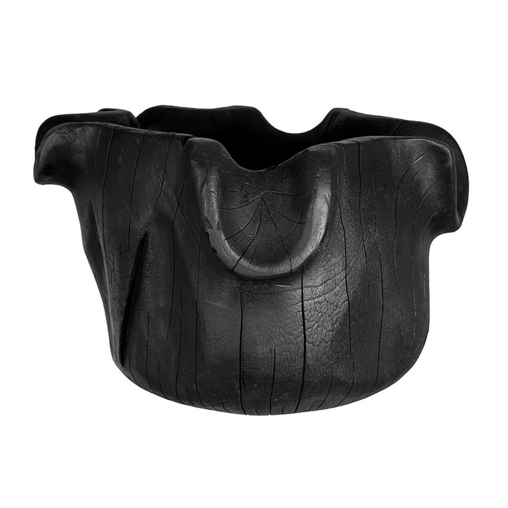 Decorative Bowl | Organic Ruffled Raised Edges | 14" Black Teak Wood