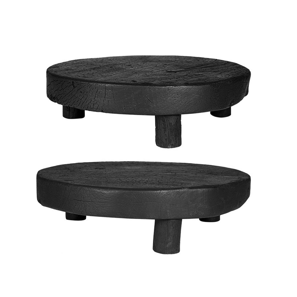 12" Display Stand Set of 2 | Footed Tripod Legs | Black Teak Wood