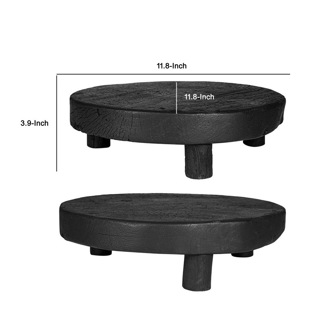 12" Display Stand Set of 2 | Footed Tripod Legs | Black Teak Wood