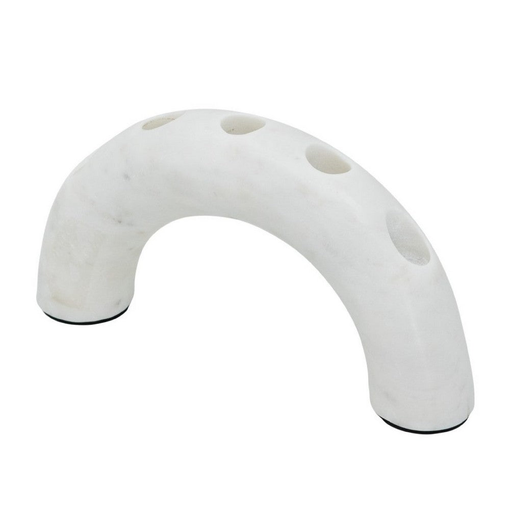 Arched Taper Candle Holder | Modern 10" White Marble | Holds 4 Candles