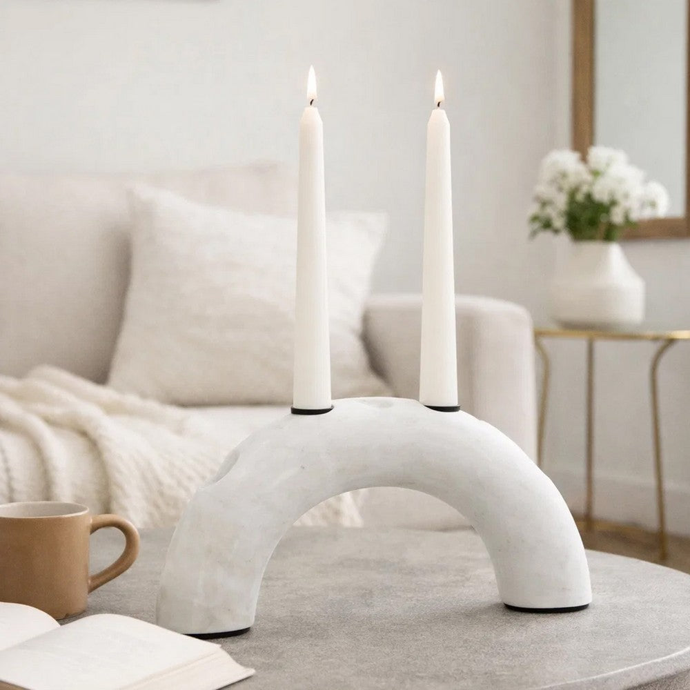 Arched Taper Candle Holder | Modern 10" White Marble | Holds 4 Candles