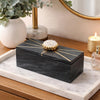 Decorative Storage Box with Gold Crystal Handle | 8" Black Marble