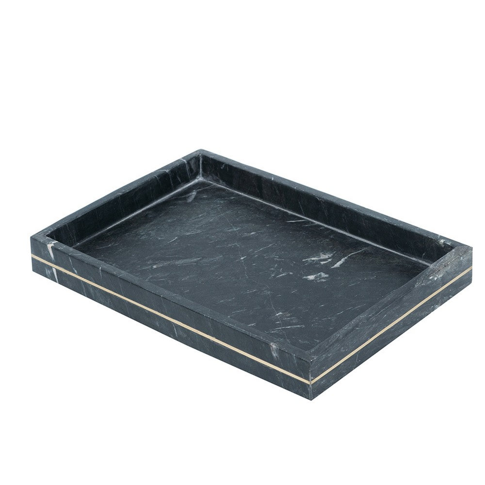 Decorative Tray with Gold Inlay | Raised Edges | 14" Black Marble