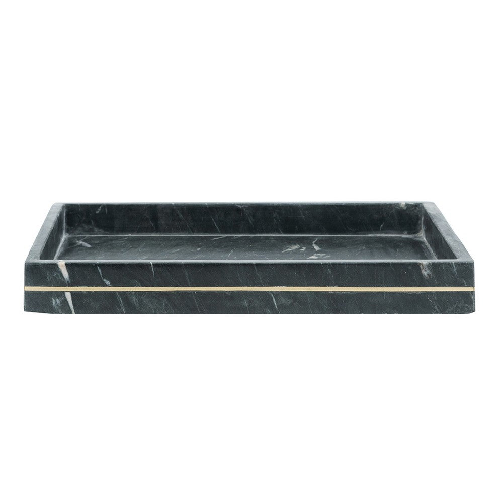 Decorative Tray with Gold Inlay | Raised Edges | 14" Black Marble