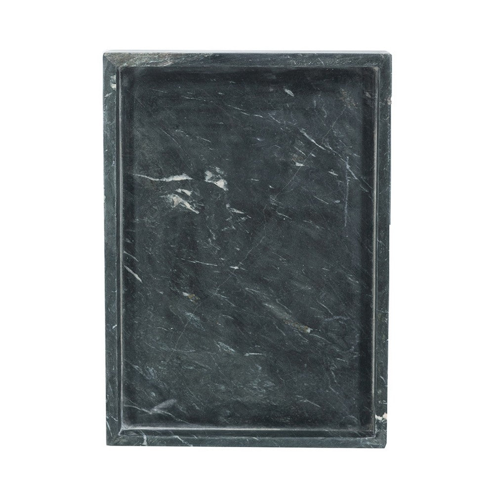Decorative Tray with Gold Inlay | Raised Edges | 14" Black Marble