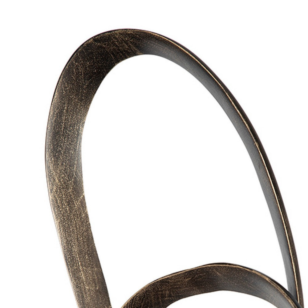 Twined Abstract Ring Sculpture | White Marble Base | 16" Gold Finish