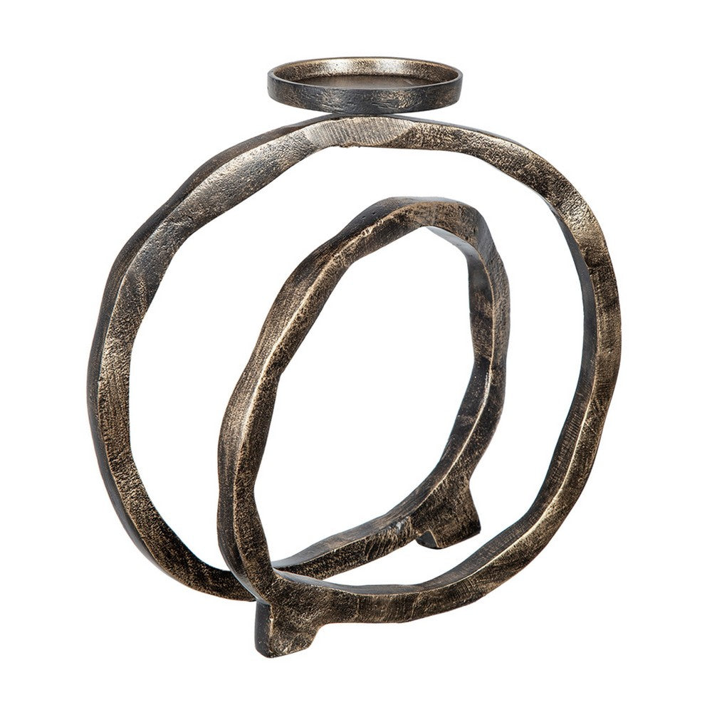Decorative Twisted Loop Candle Holder | 11" Antique Gold Aluminum
