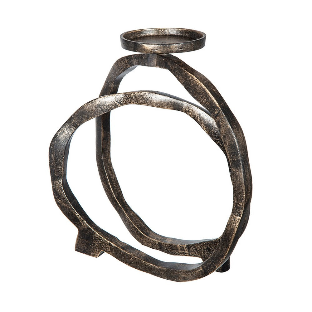 Decorative Twisted Loop Candle Holder | 11" Antique Gold Aluminum