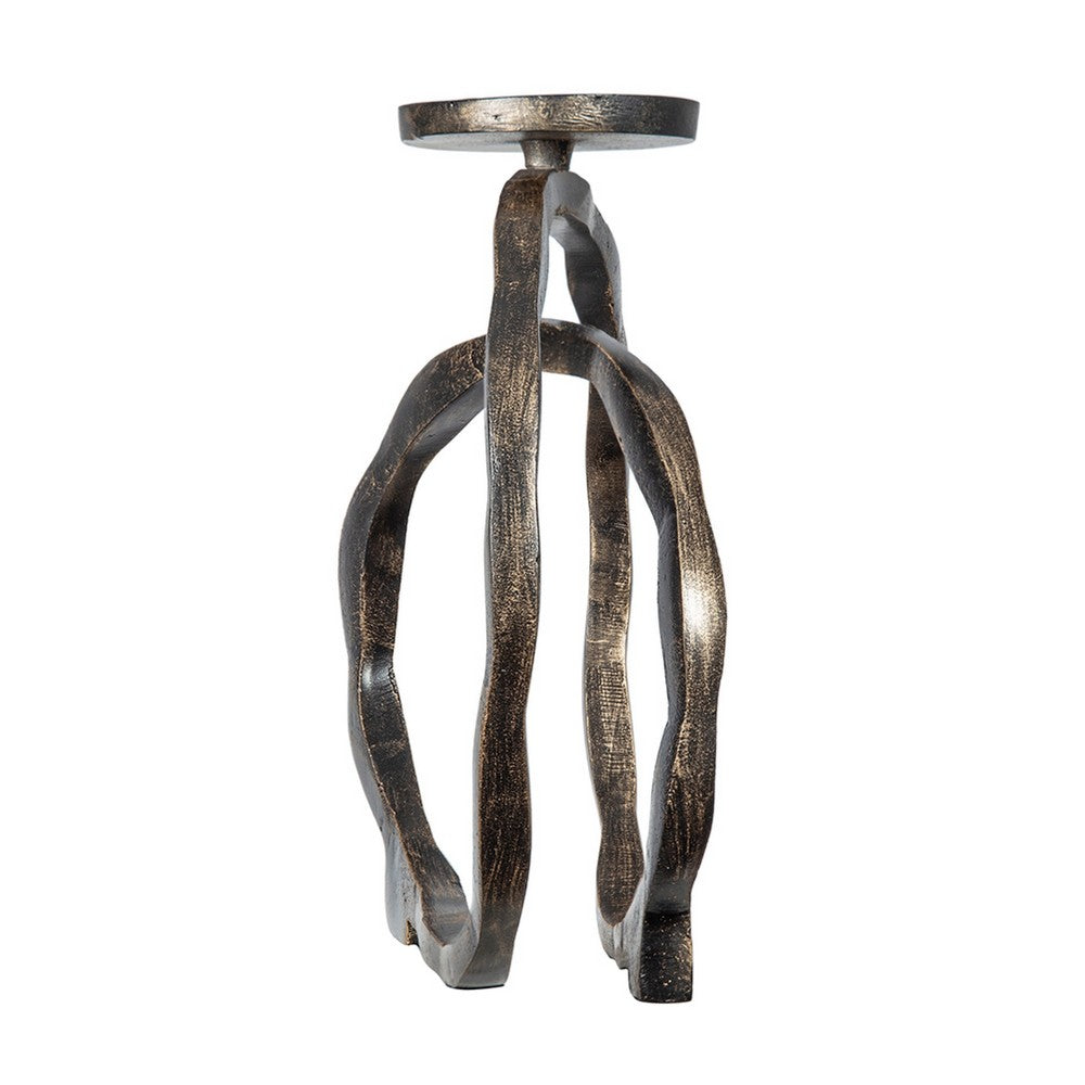 Decorative Twisted Loop Candle Holder | 11" Antique Gold Aluminum