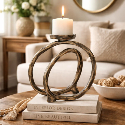 Decorative Twisted Loop Candle Holder | 11" Antique Gold Aluminum