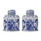 Decorative Lidded Jars Set of 2 | Classic White Blue Chinoiserie Art