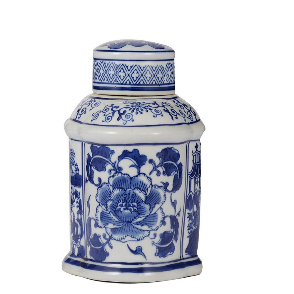 Decorative Lidded Jars Set of 2 | Classic White Blue Chinoiserie Art