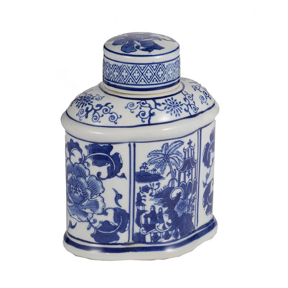 Decorative Lidded Jars Set of 2 | Classic White Blue Chinoiserie Art
