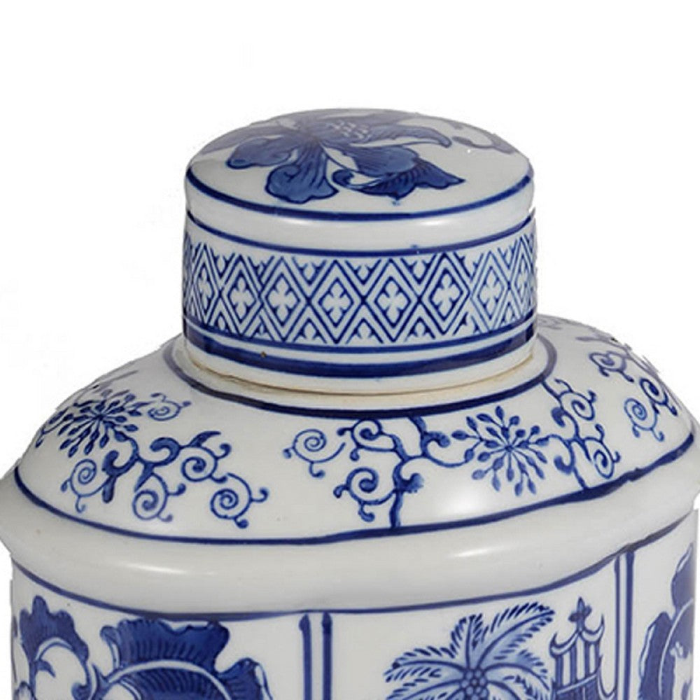 Decorative Lidded Jars Set of 2 | Classic White Blue Chinoiserie Art