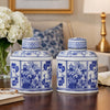Decorative Lidded Jars Set of 2 | Classic White Blue Chinoiserie Art